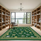 Green Gold Star Snowflake Collage Rug