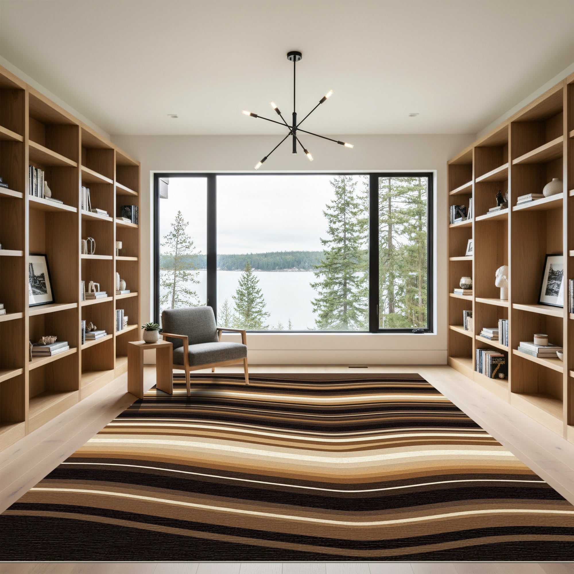Earthy Brown Wavy Organic Stripe Rug