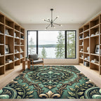 Elegant Sage Fleur de Lis Medallion Rug