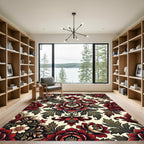 Rich Crimson Floral Damask Rug
