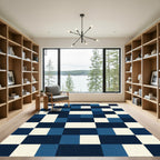 Modern Navy Blue Pixel Grid Square Rug