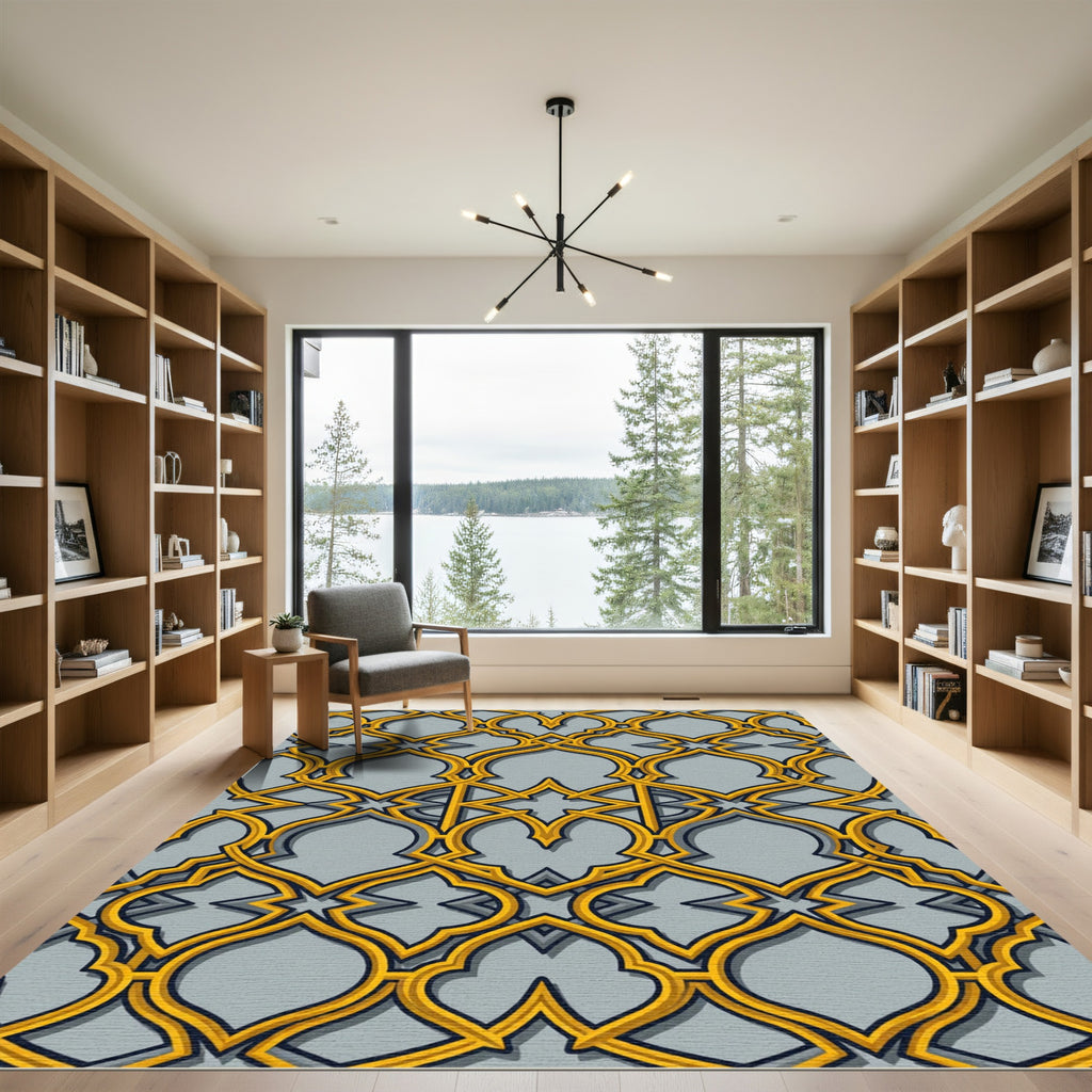 Ornate Gold Lattice Arabesque Rug