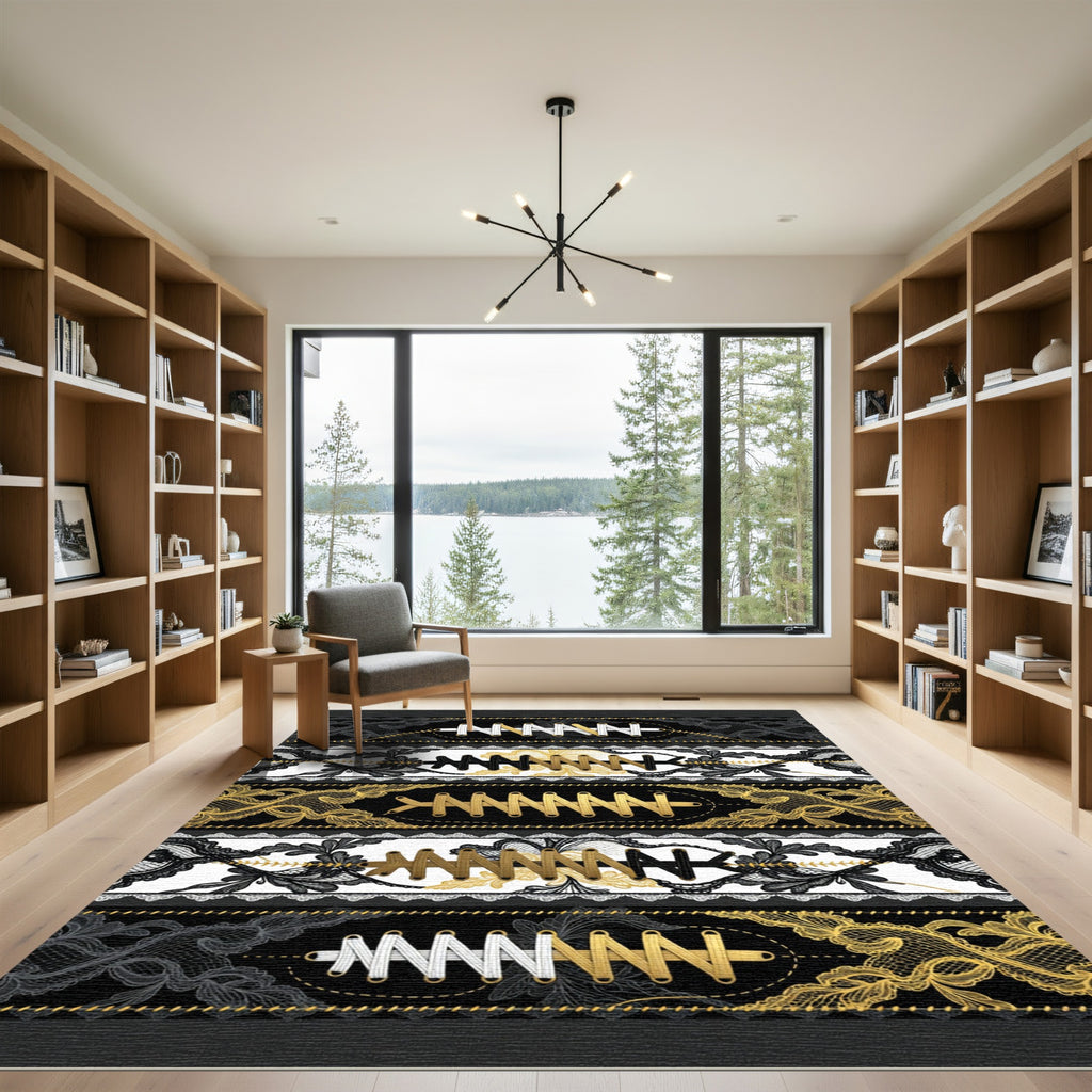 Lace Corset Black Gold Striped Art Rug