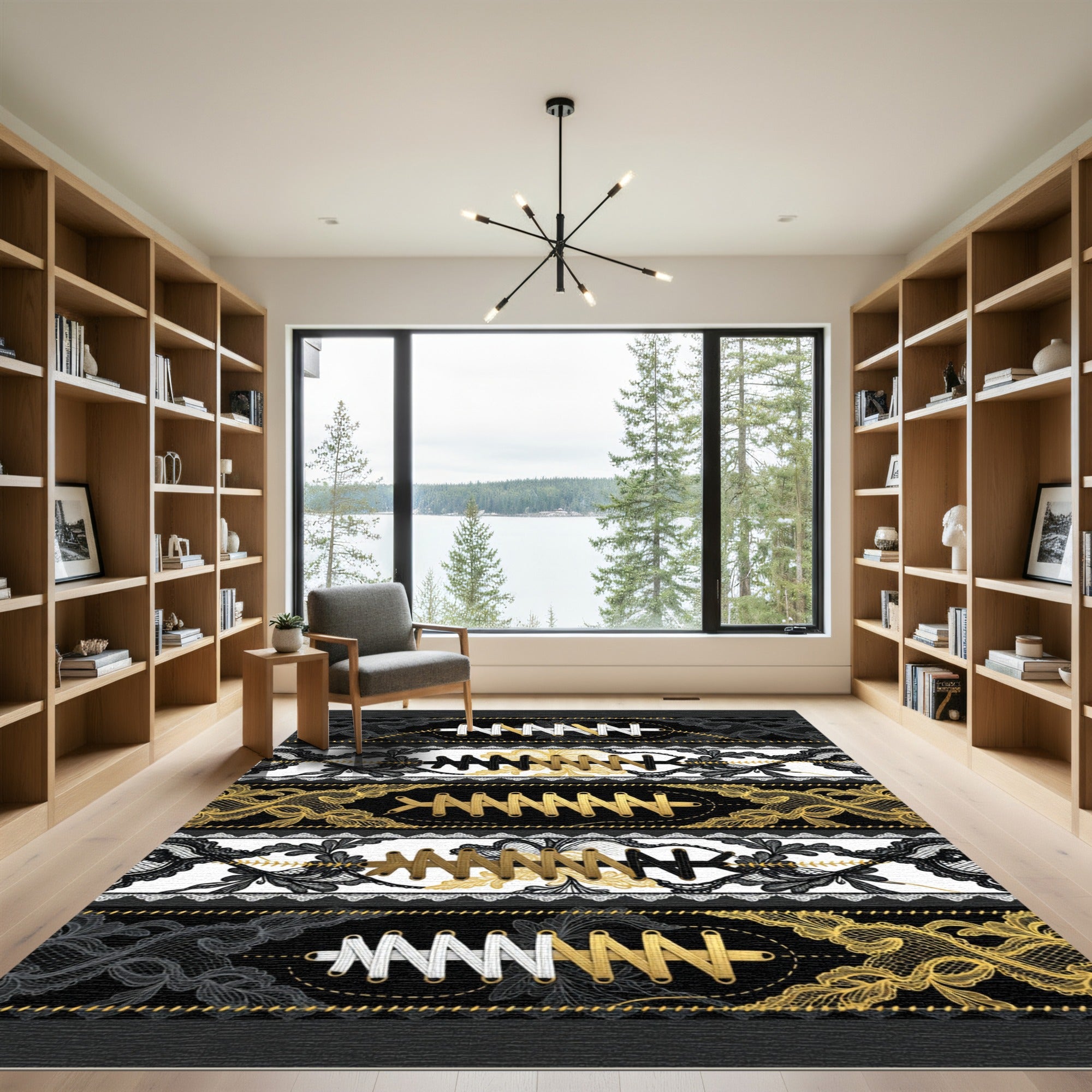 Lace Corset Black Gold Striped Art Rug