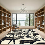 Monochromatic Woodland Reindeer Forest Landscape Rug