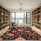 Coral Floral Pomegranate Dark Botanical Rug