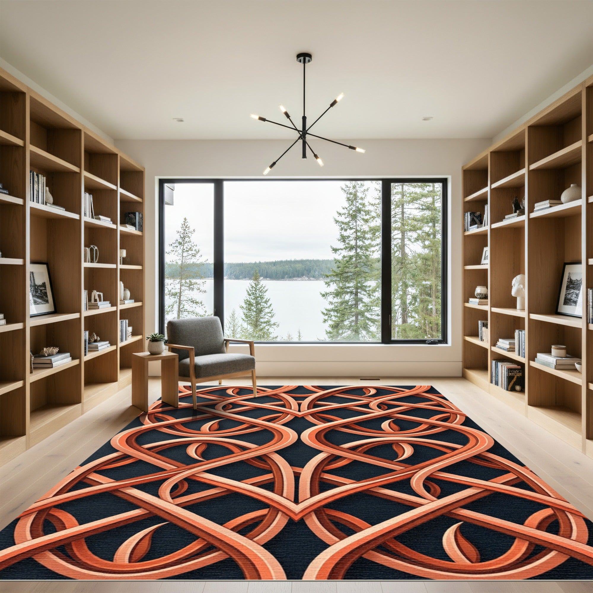 Copper Intertwined Geometric Lattice Rug