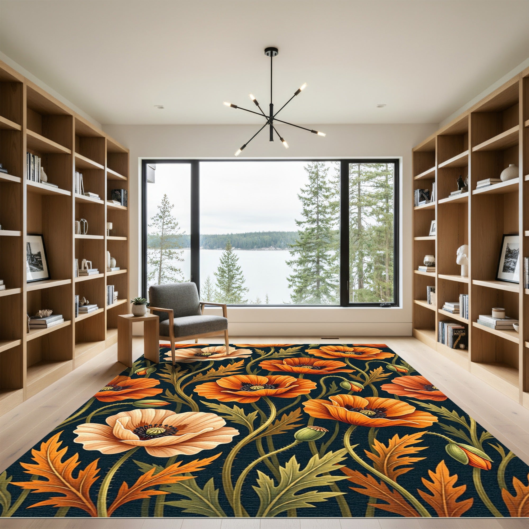 Orange Cream Poppy Botanical Tapestry Rug