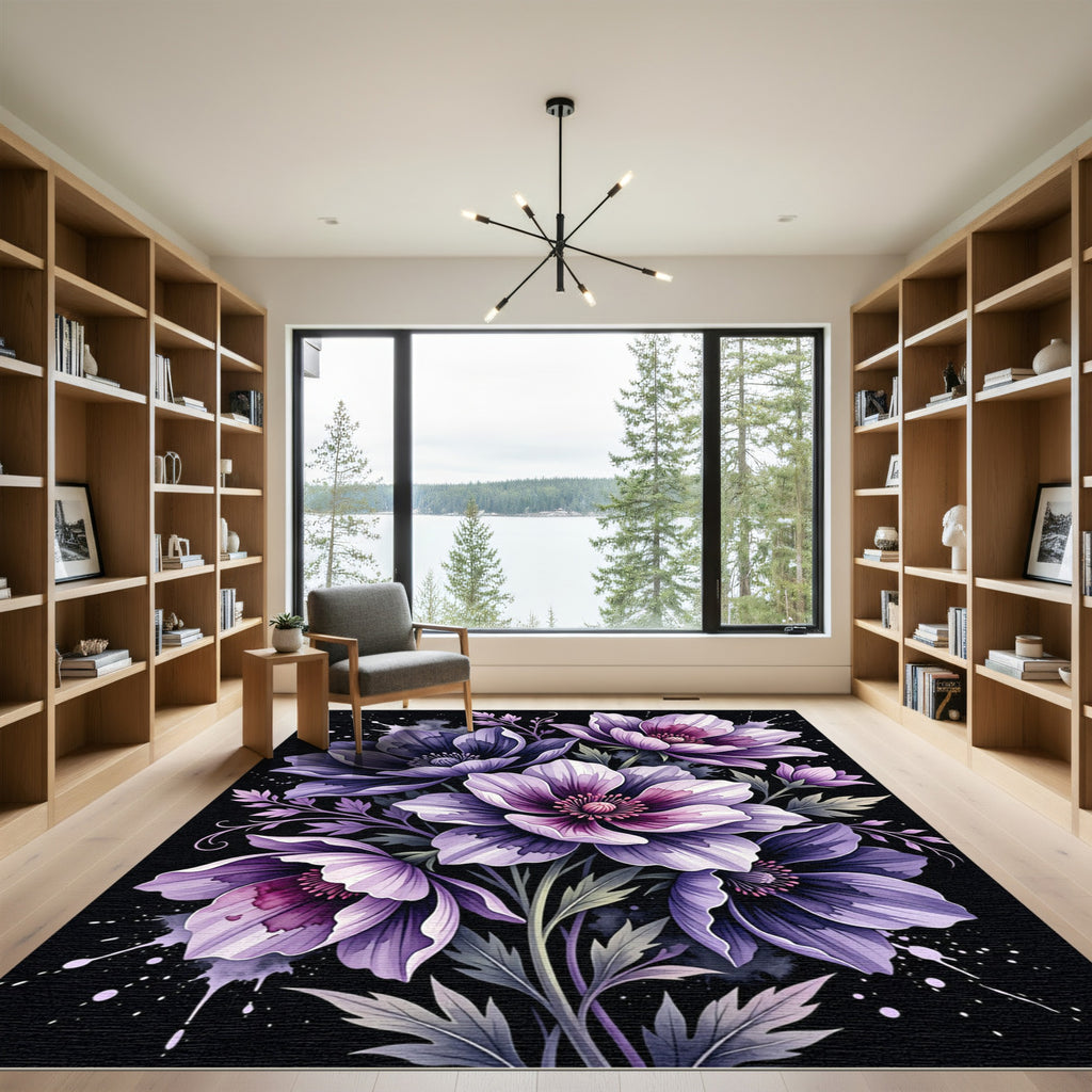 Elegant Lavender Anemone Floral Bouquet Art Rug