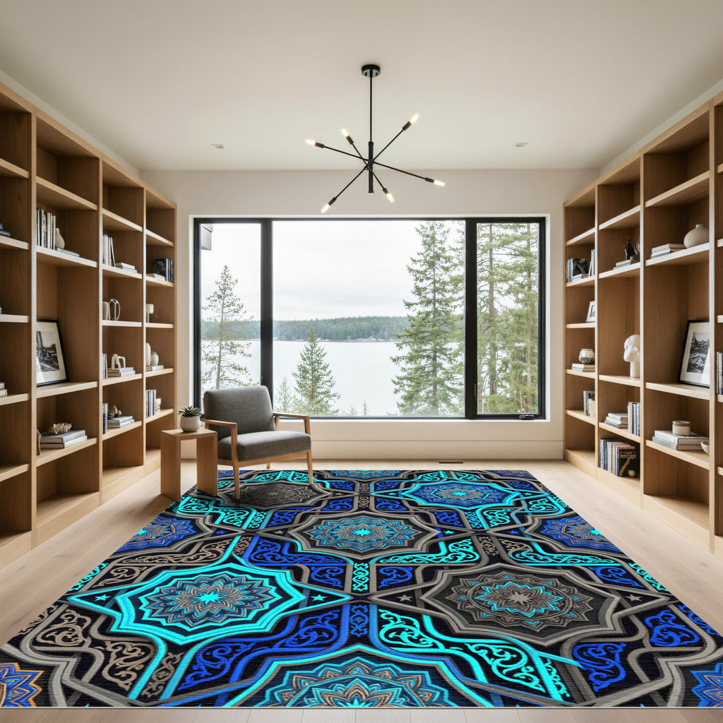 Intricate Blue Star Medallion Rug