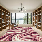 Crimson and Cream Swirling Lines Rug