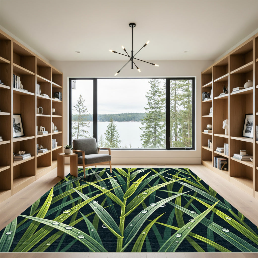 Lush Dewy Grass Botanical Backdrop Rug