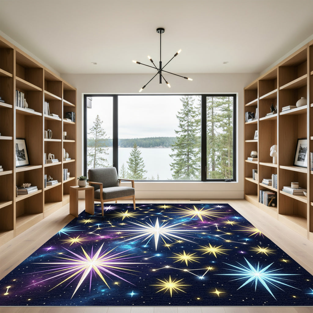 Celestial Golden Stars Cosmic Nebula Sky Rug
