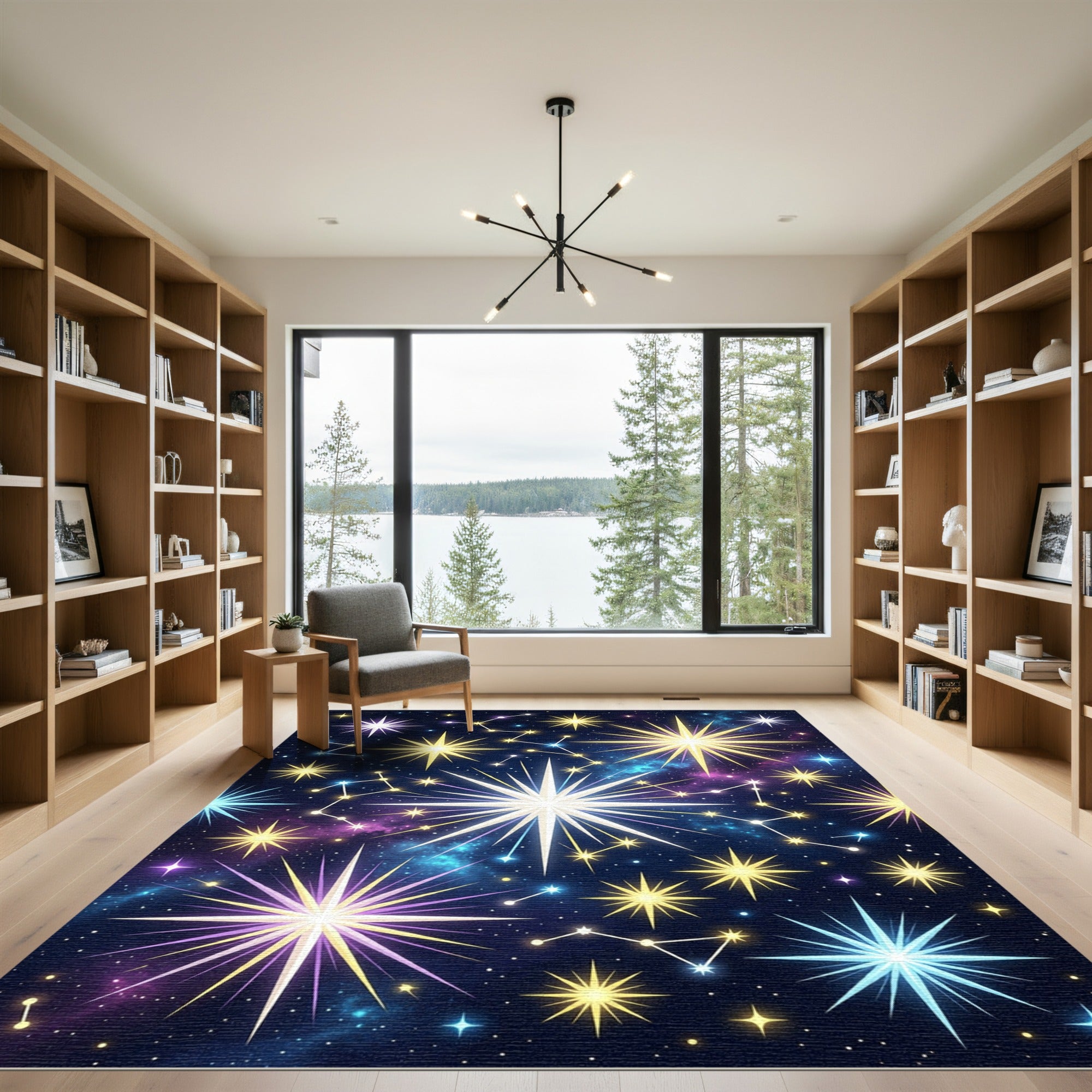 Celestial Golden Stars Cosmic Nebula Sky Rug