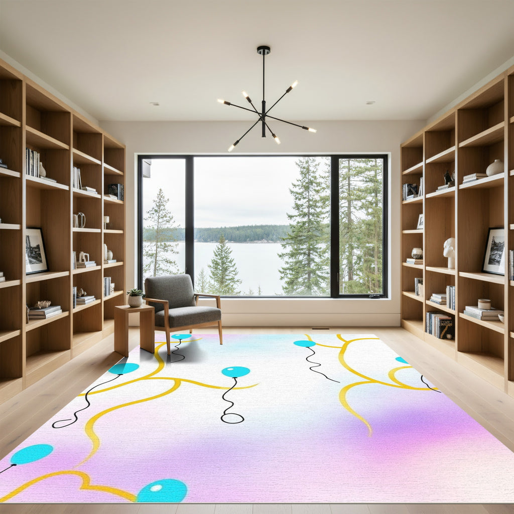 Blue Balloons Ascending Yellow Vines Rug