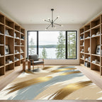 Gold and Blue Abstract Brushstroke Rug