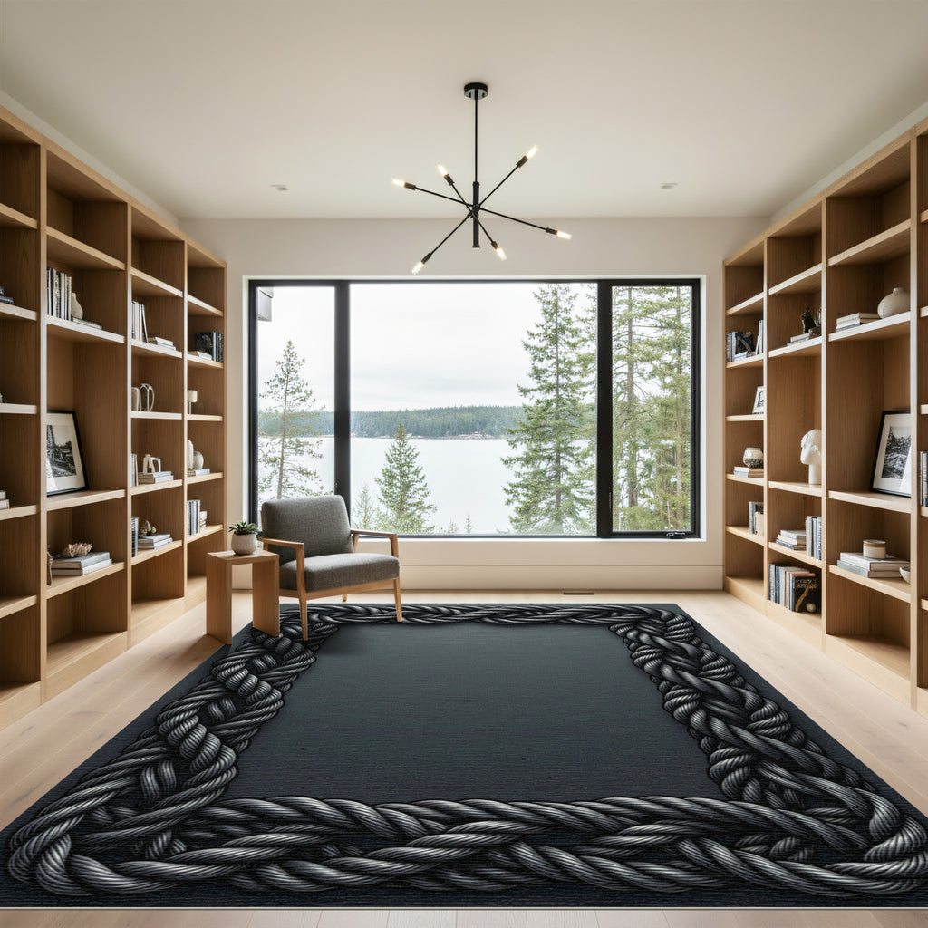 Braided Rope Frame Dark Gray Rug