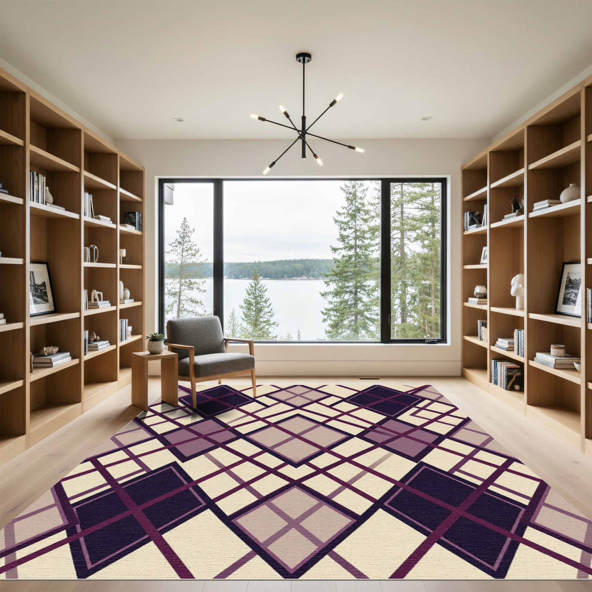 Sophisticated Burgundy And Beige Argyle Rug