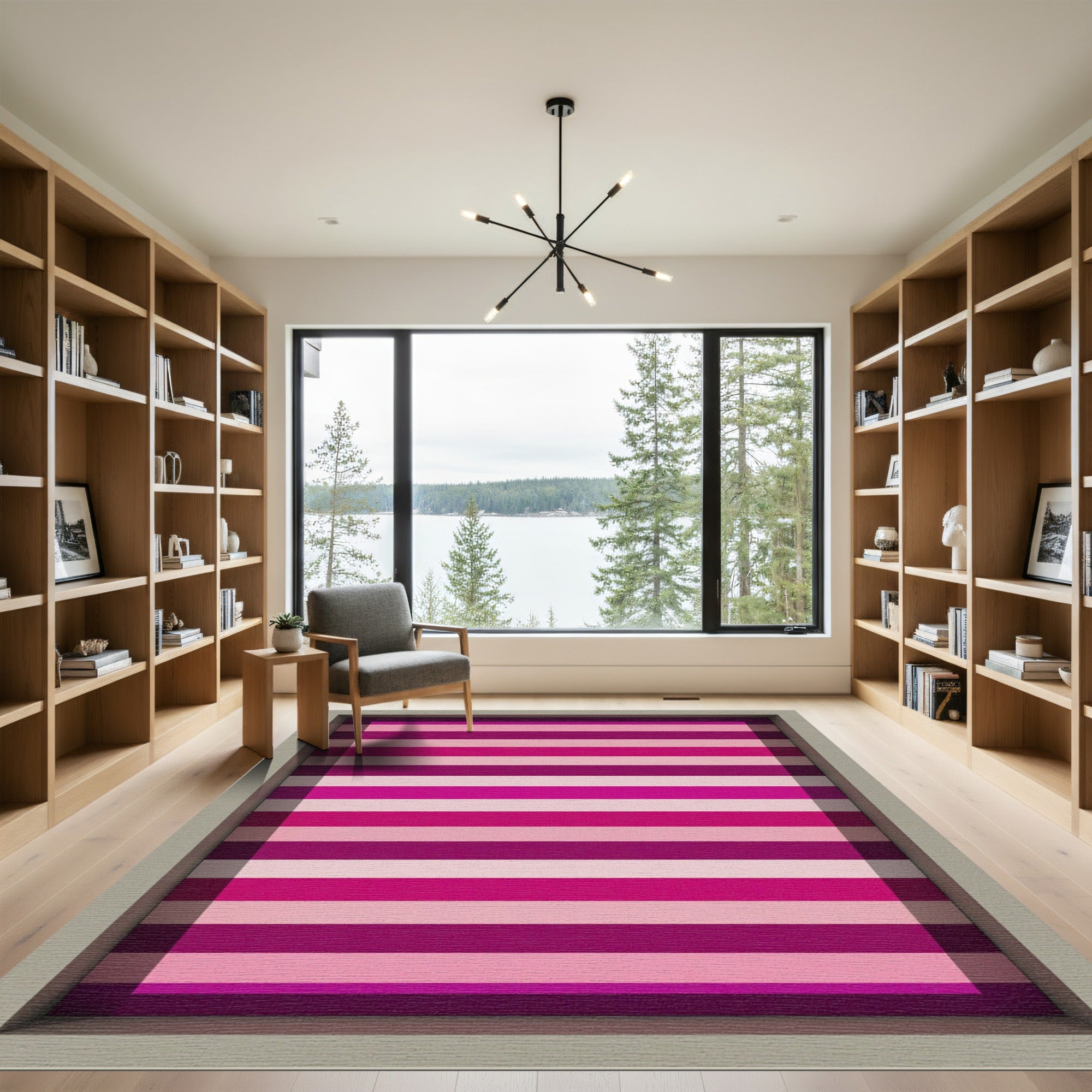 Bold Magenta Pink Striped Modern Rug
