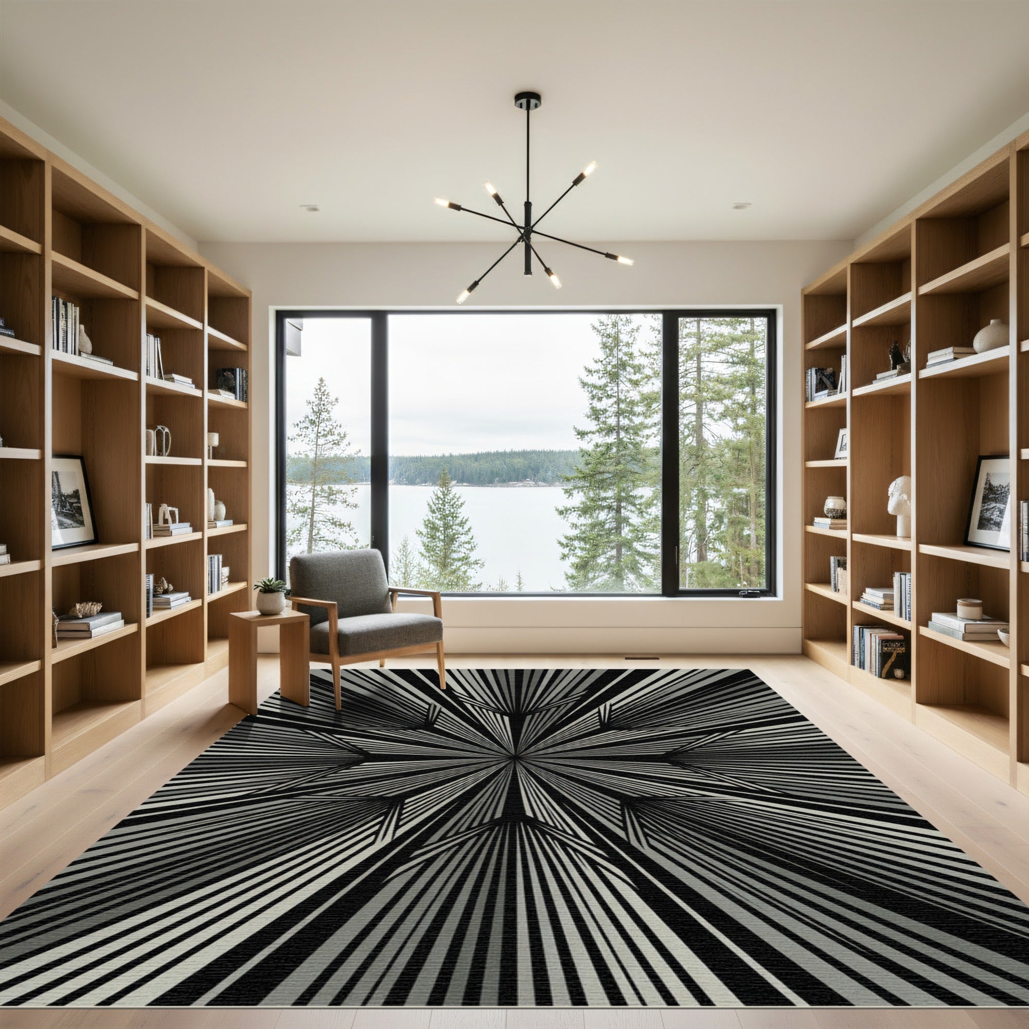 Monochromatic Sunburst Geometric Star Rug