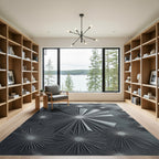 Modern Charcoal Gray Starburst Abstract Rug
