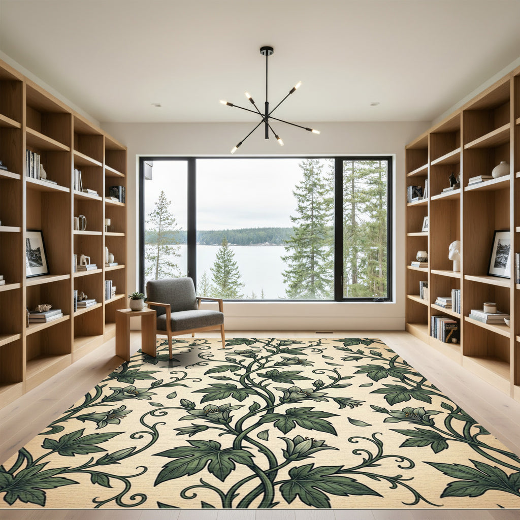 Sage Green Vintage Botanical Vine Illustration Rug