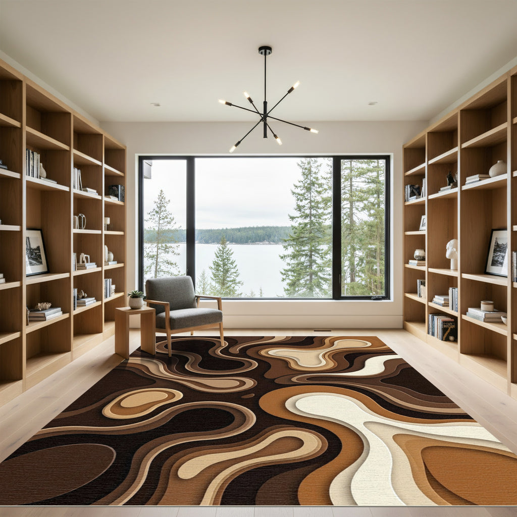 Rich Coffee Swirl Layered Rug