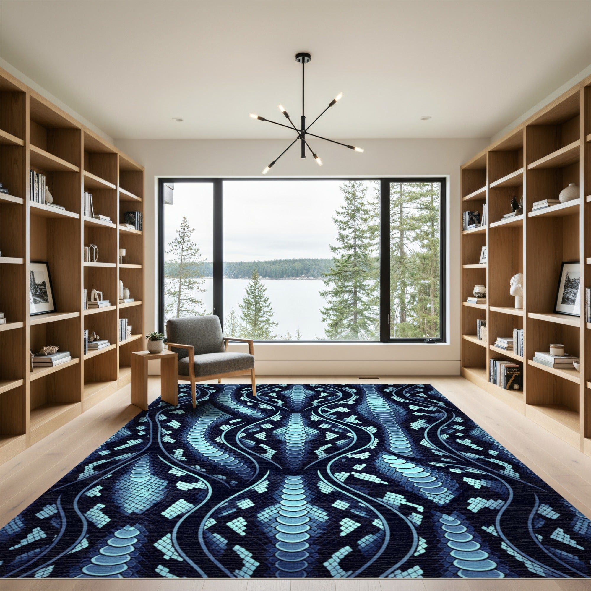 Electric Blue Serpent Scale Wave Rug