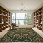 Emerald Ornate Floral Mandala Scroll Rug