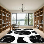 Black Sleeping Cats Repeating Pattern Rug