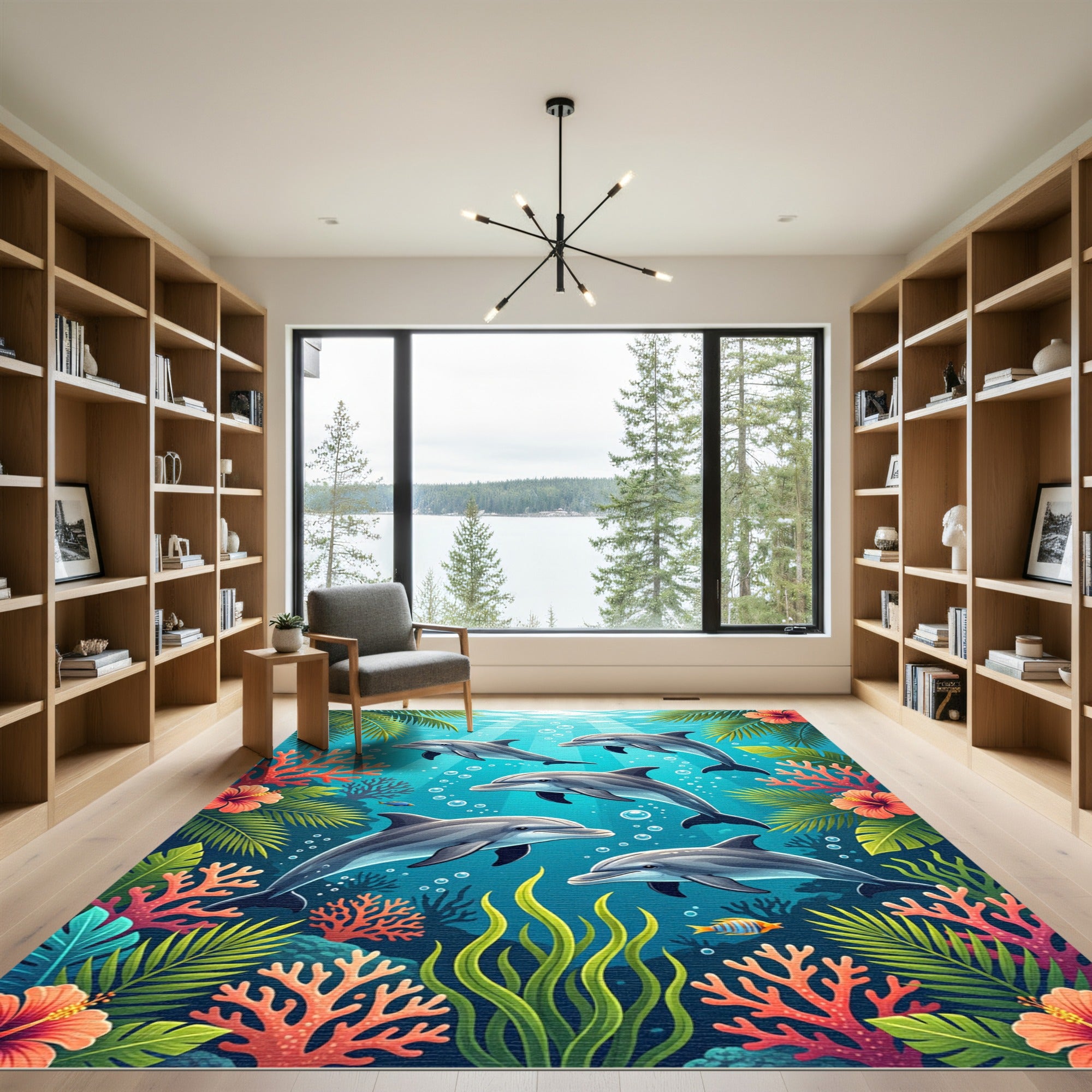 Tropical Blue Dolphin Coral Reef Ocean Rug