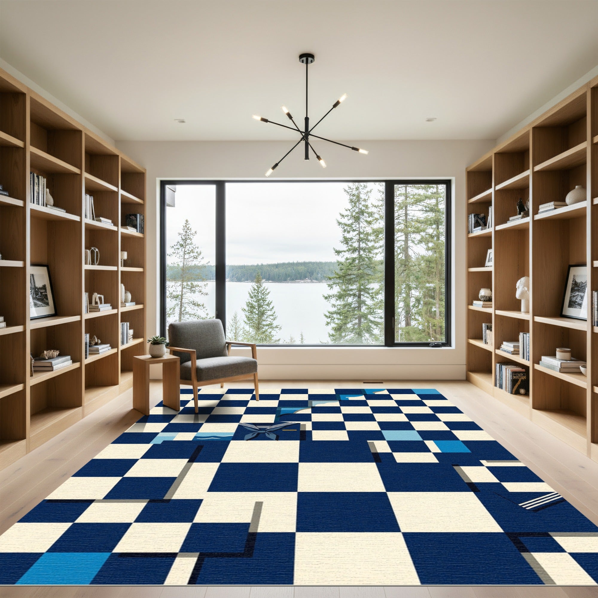 Deep Blue Checkerboard Sailor Collar Rug