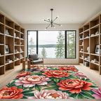 Coral Peach Blush Peony Garden Rug