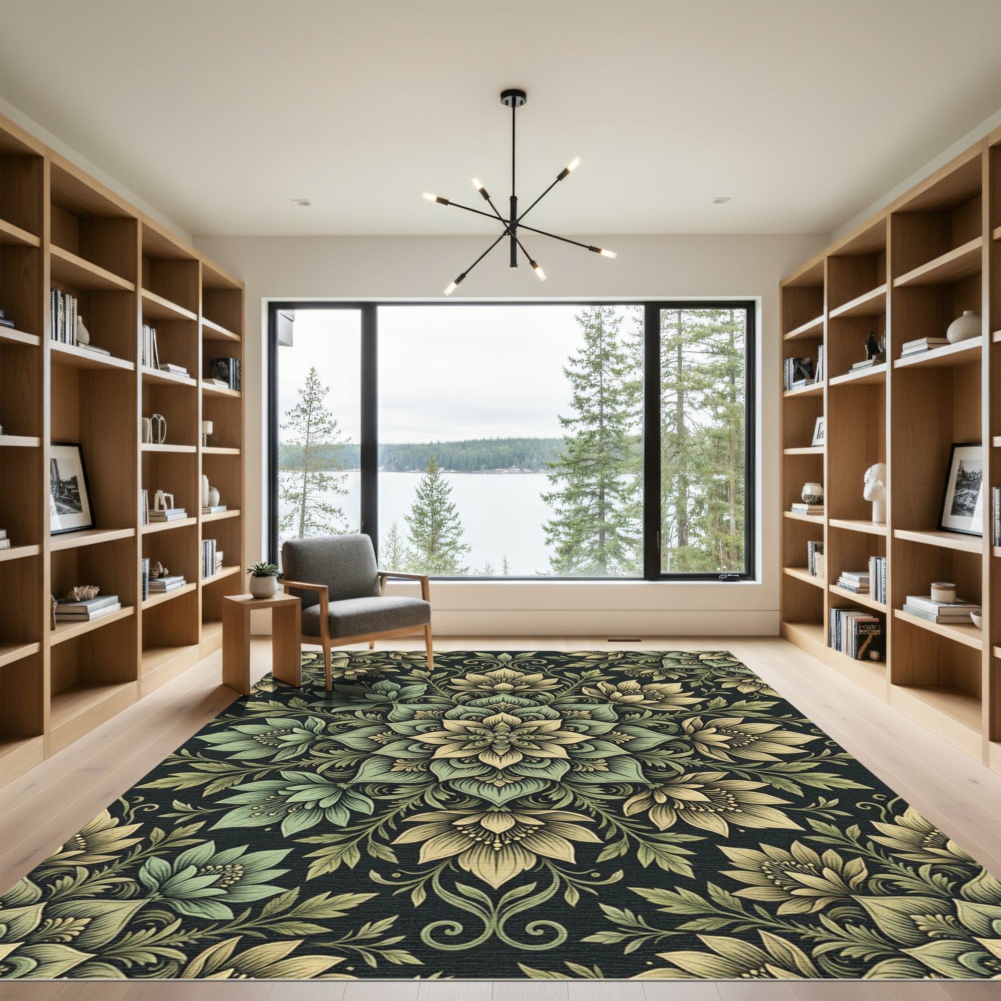 Sage Floral Damask Medallion Rug
