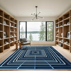 Modern Navy Geometric Optical Tunnel Rug