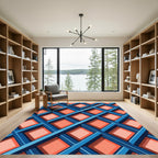 Geometric Blue and Coral Lattice Rug