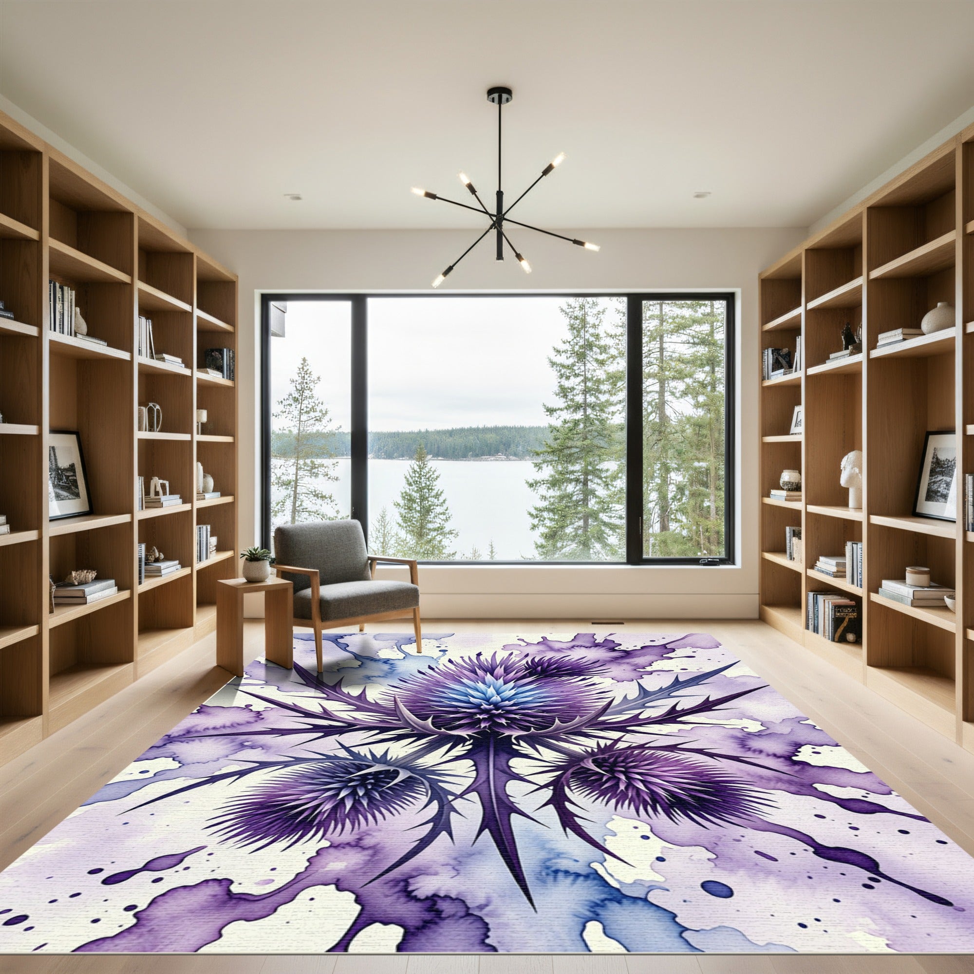 Abstract Watercolor Purple Thistle Bloom Rug