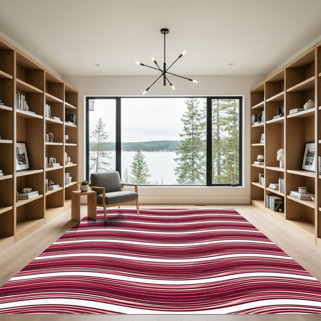 Crimson Wavy Linear Abstract Stripes Rug