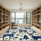 Whimsical Navy Forest Deer Woodland Rug