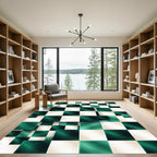 Emerald Cream Chessboard Illusion Rug
