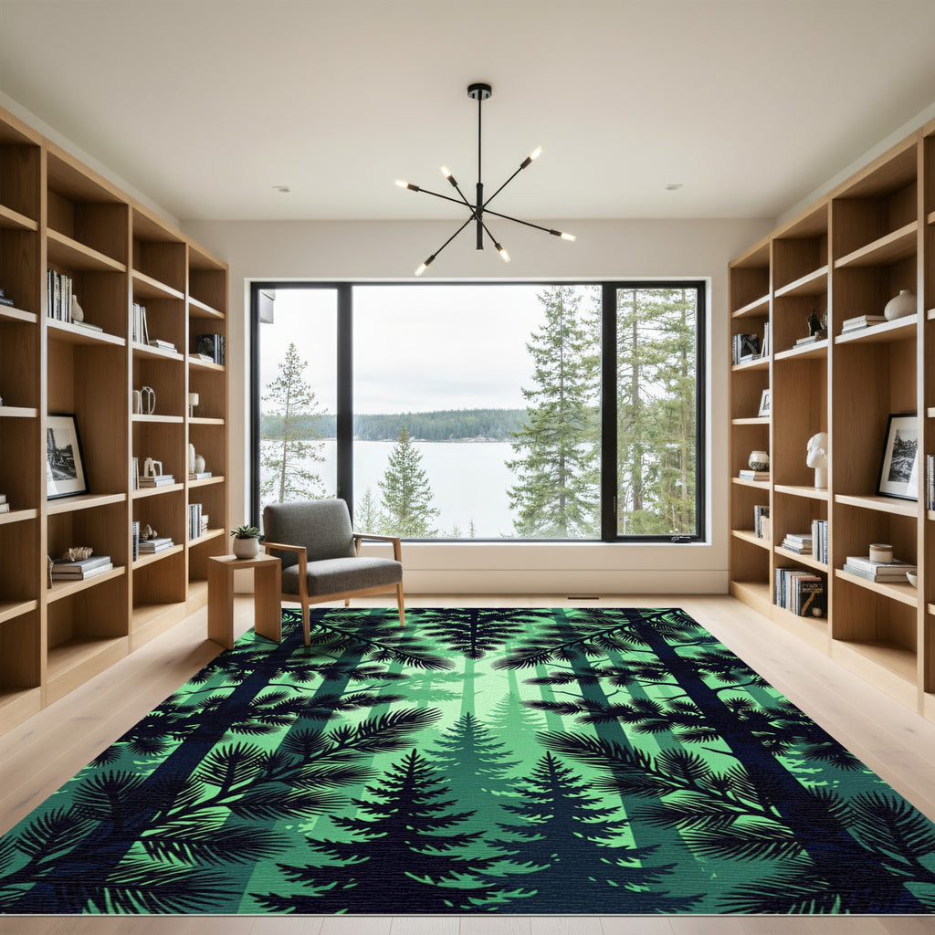 Emerald Forest Pine Silhouette Rug