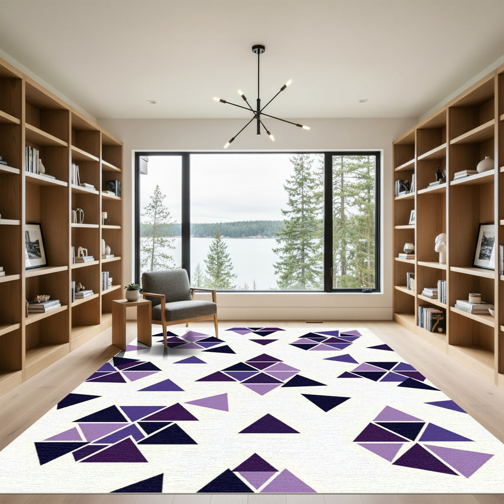 Modern Purple Geometric Triangle Composition Rug