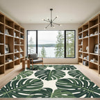 Dark Green Tropical Leaf Pattern Rug