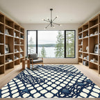 Navy Blue Coastal Net with Starfish and Shells Rug