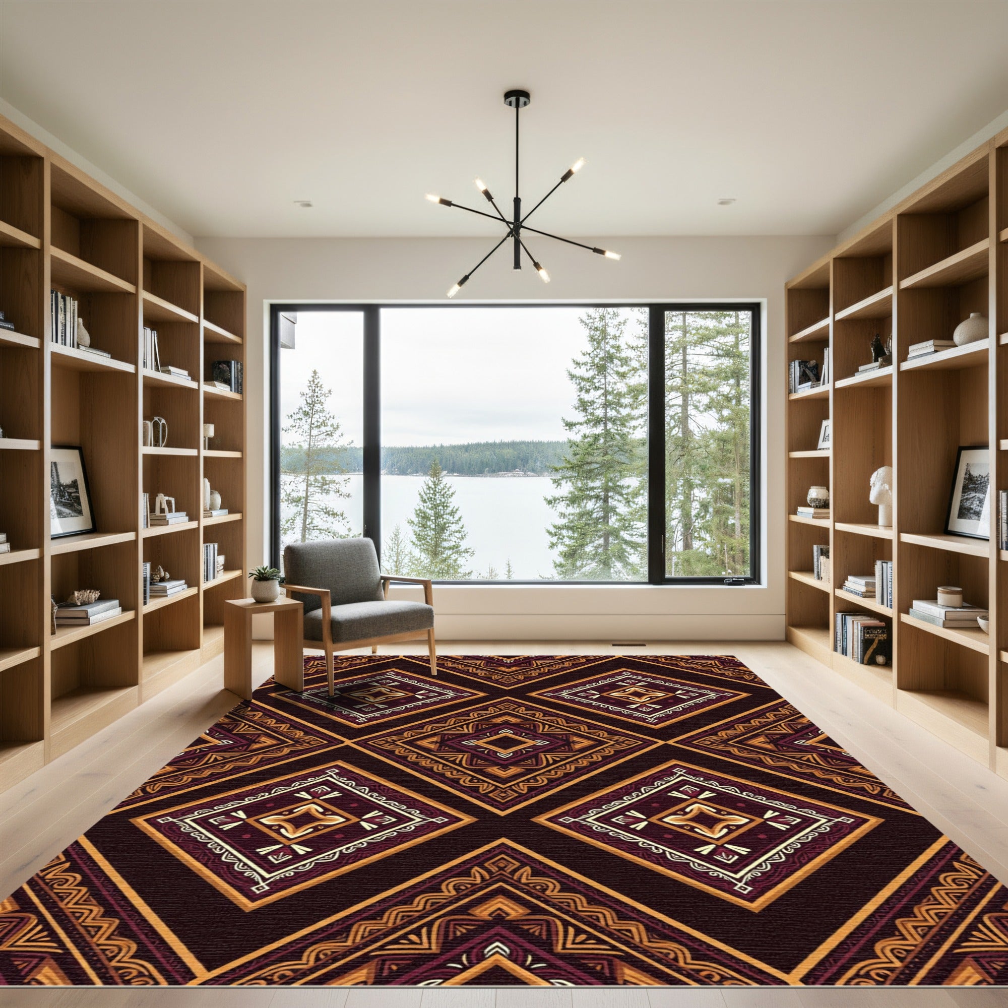 Earthy Burgundy Geometric Diamond Mosaic Rug