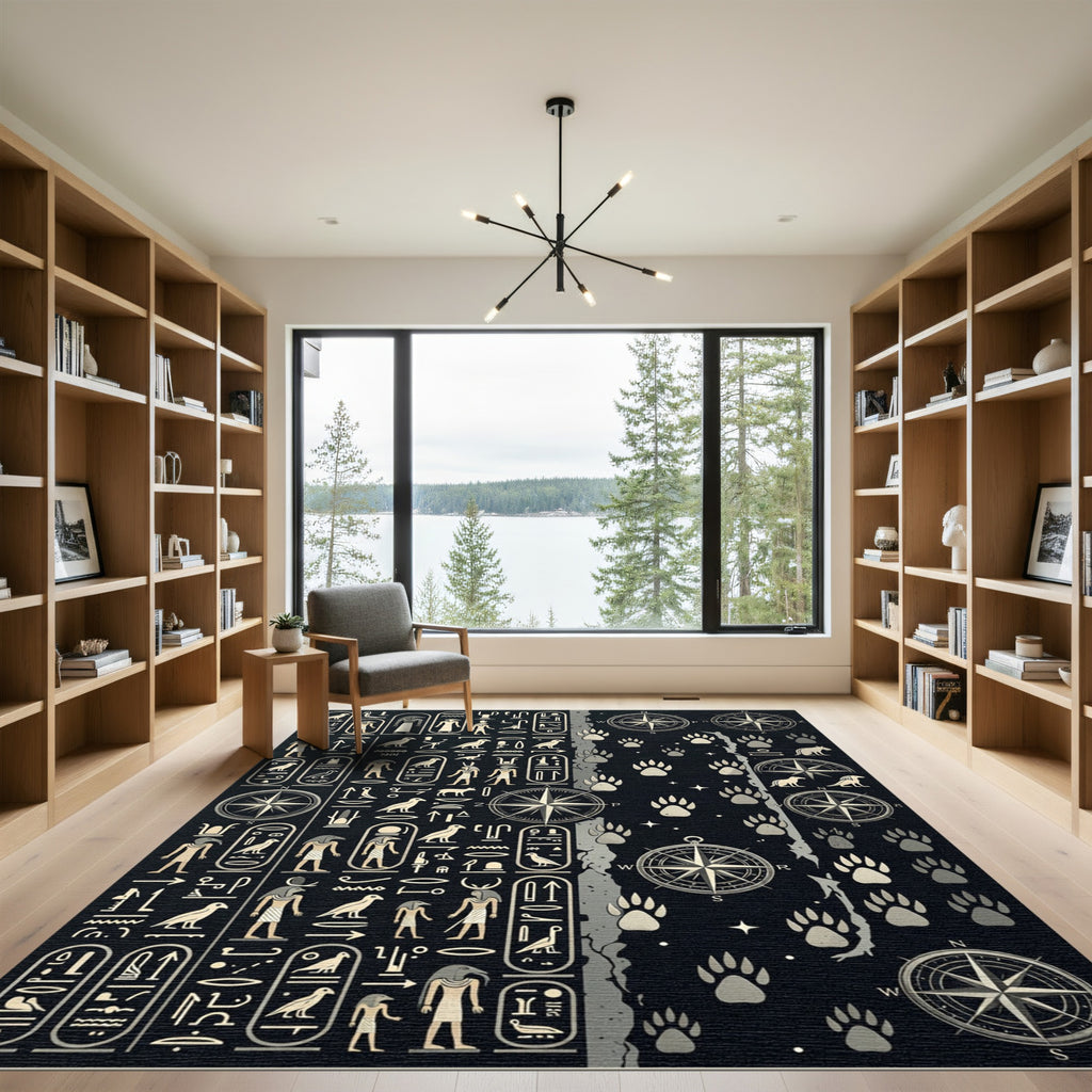 Ancient Hieroglyphs and Compass Trails Rug