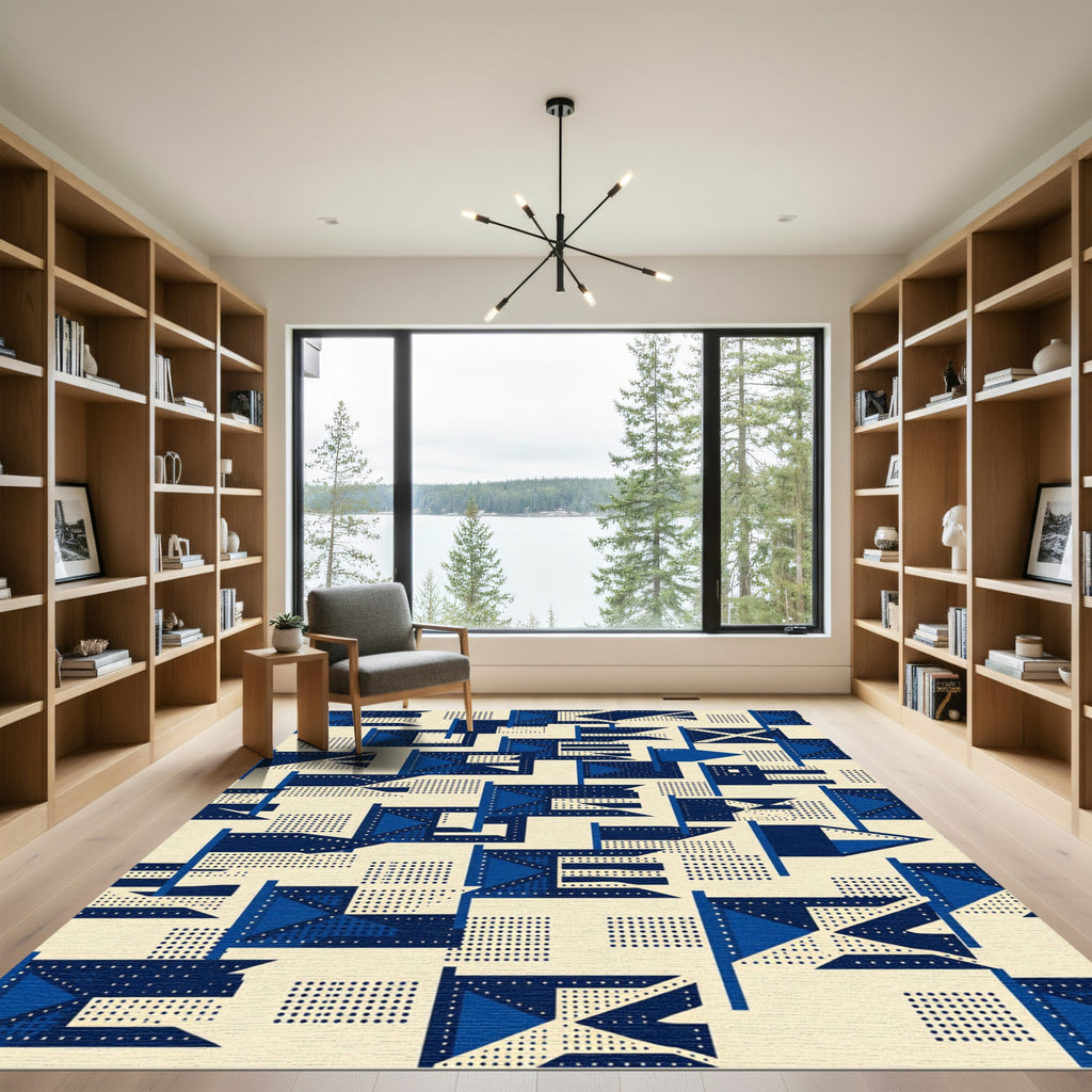 Geometric Navy Blue Maritime Flag Rug