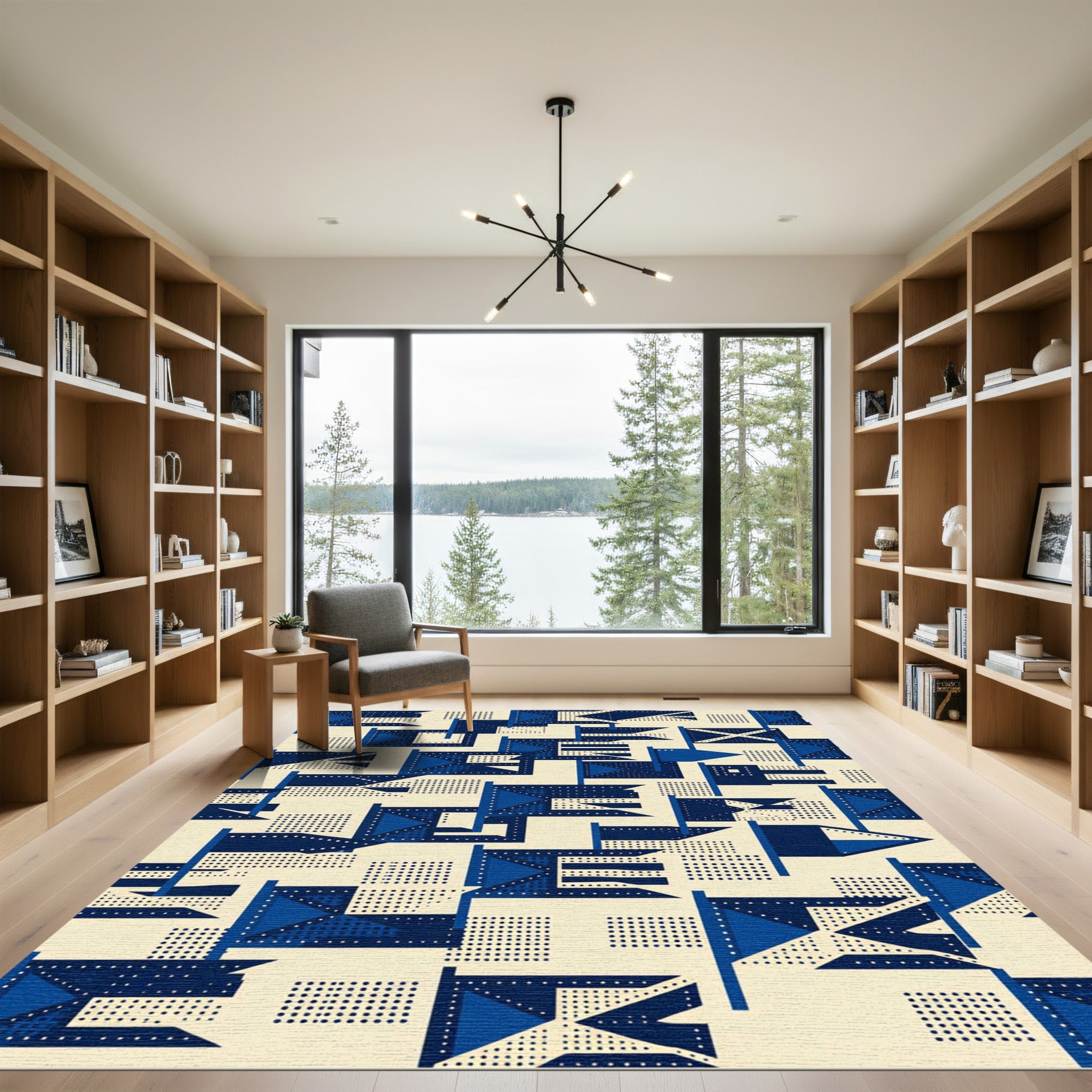 Geometric Navy Blue Maritime Flag Rug