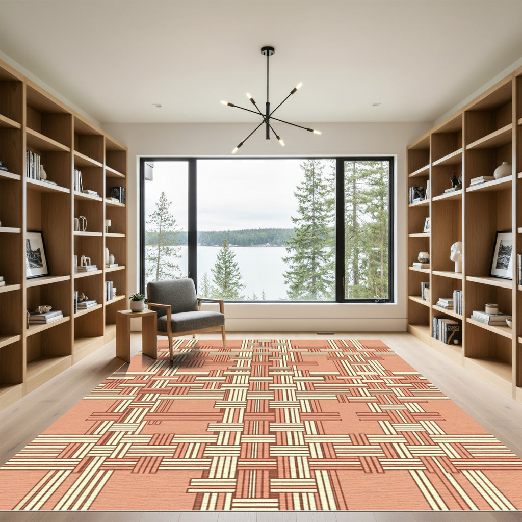 Terracotta Orange Woven Plaid Rug