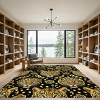 Bold Gold Leopard Rose Floral Rug